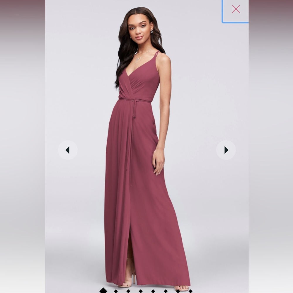double-strap georgette bridesmaid wrap dress